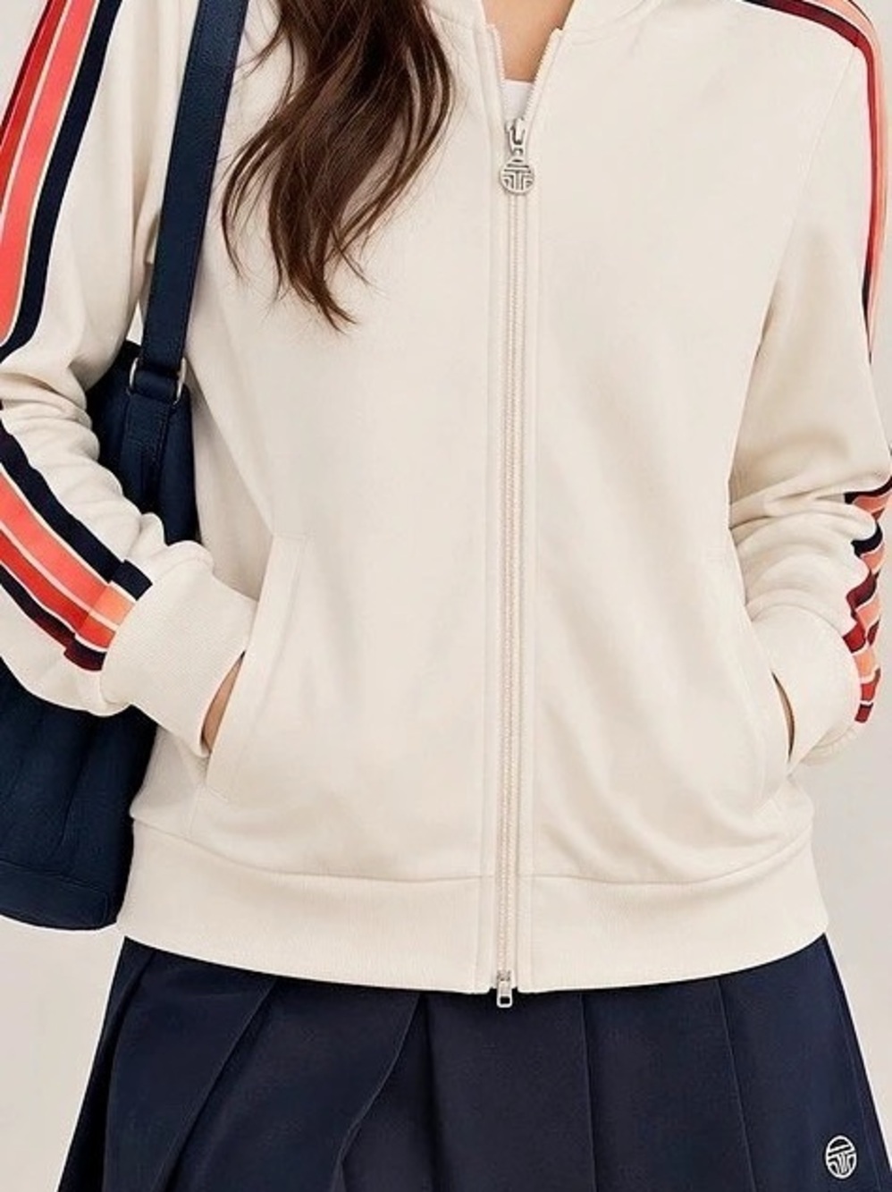 Tory Sport Striped Track Jacket in Cream & Red Size XS Like New
